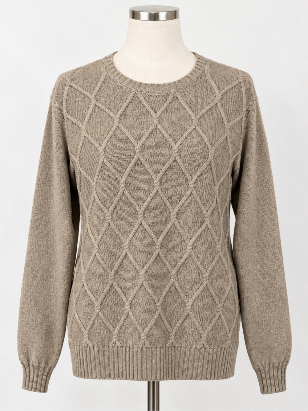 NWT Izod Men’s Red Label Diamond Knit Crewneck Beige Taupe Cotton XL